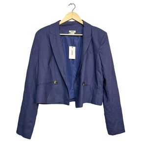 Jason Wu NWT Blue Cropped Blazer Linen Blend Double Breasted Women’s Size L